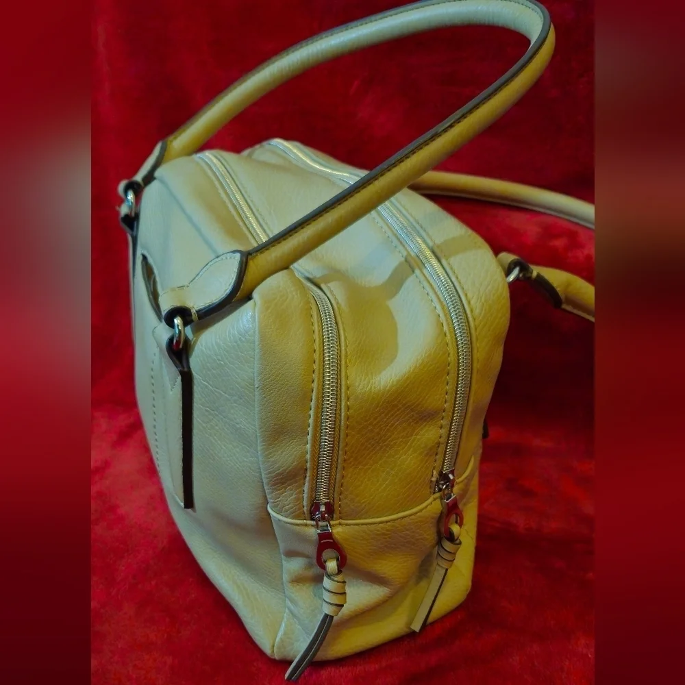 Relic Cream Faux Leather Satchel Bag with Double Zipper Closure & Handles